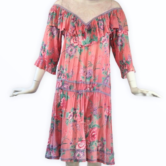 🌟VINTAGE🌟 1970s Adini Indian Cotton Chic Boho Floral Frock - Size P / Sm - Med - Picture 2 of 6